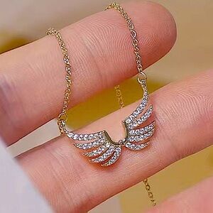Gold Angel Wings Cubic Zircon Exquisite Simplicity Charm Luxury 14K Necklace